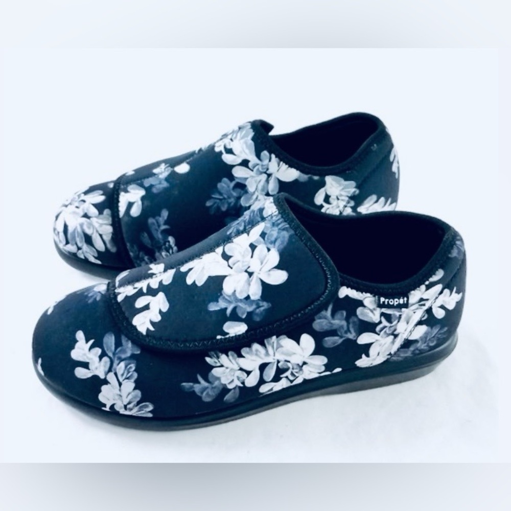 Propet - Ortho - Comfort - Shoe - Loafer - Slipper - Black/White - Floral - 7
